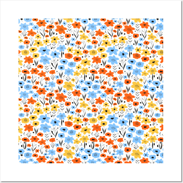 Flower Meadow Blue Orange Yellow Wall Art by Sandra Hutter Designs